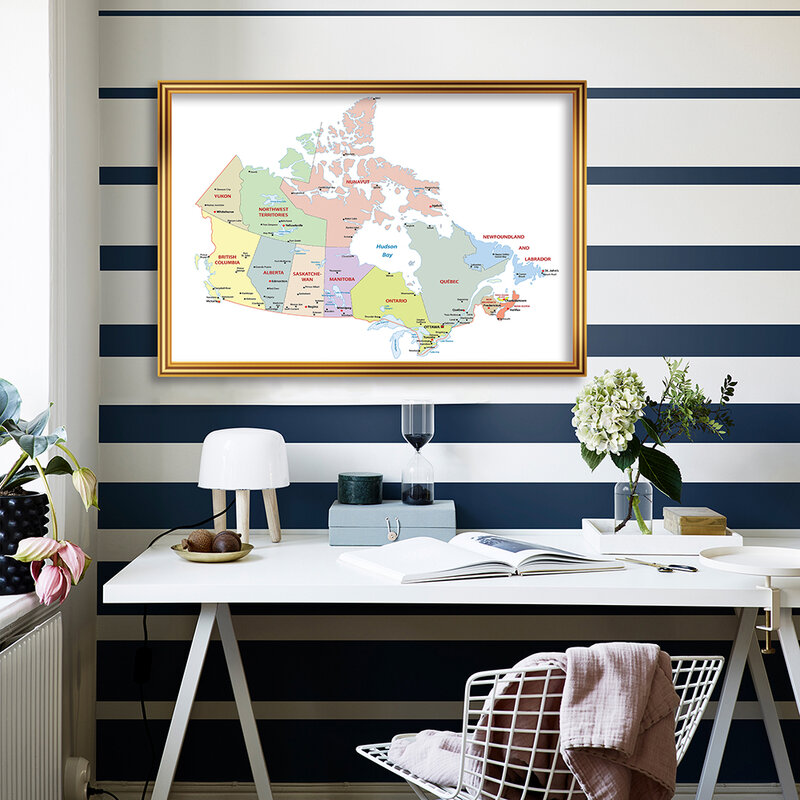 84*59 سنتيمتر باللغة الفرنسية كندا خريطة السياسية خريطة الجدار ملصق فني قماش اللوحة الفصول الدراسية ديكور المنزل اللوازم المدرسية