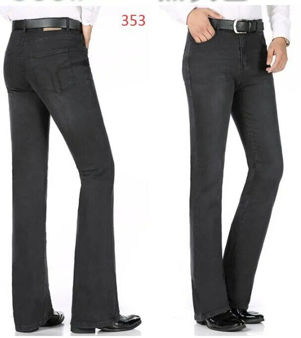بنطلون جينز رجالي متوهج متوسط الارتفاع مرن ومتوهج جينز موضة للرجال بنطلون جينز للرجال متعدد الألوان مقاس 26-40