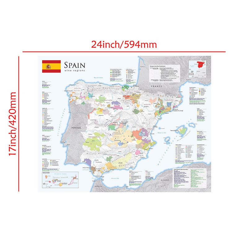 خريطة إسبانيا في توزيع النبيذ الإسبانية المشارك 59*42 سنتيمتر غير المنسوجة حائط لوح رسم صورة فنية اللوازم المدرسية ديكور المنزل