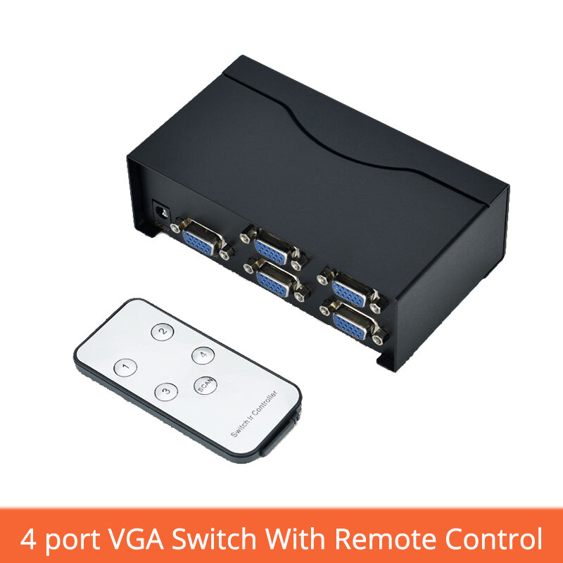 4 منفذ VGA التبديل صندوق 4 في 1 خارج HD فيديو شاشة عرض كمبيوتر تحويل أكثر حدة مع جهاز التحكم عن بعد الجلاد