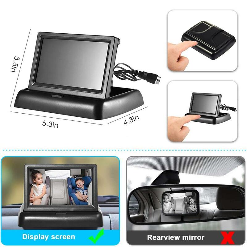 Babi-شاشة عرض خلفية للسيارة قابلة للطي مع كاميرا للرؤية الليلية ، وشاشة TFT LCD ، 4.3 بوصة ، HD