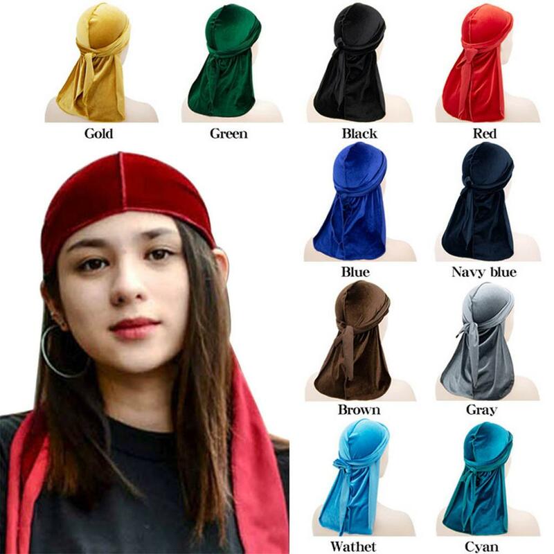 Durag-غطاء رأس مخملي للجنسين للرجال والنساء ، طويل الذيل ، مرن ، قبعات قرصان ، عمامة ، هيب هوب