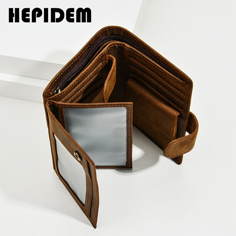 HEPIDEM تتفاعل جودة عالية مجنون الحصان حقيقية محفظة جلدية رهيفة 2020 جديد الجبهة جيب المال الدولار بيل محفظة للرجال 8129