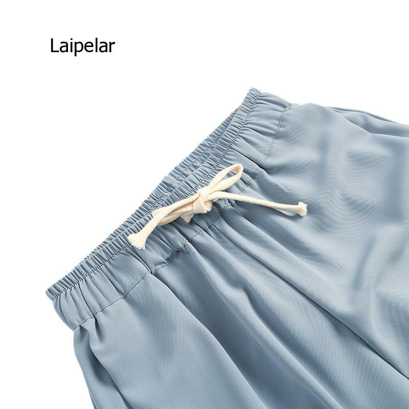 الجليد الحرير رقيقة سراويل تقليدية المرأة فضفاضة و تدلى عالية الخصر مستقيم أنبوب بنطال ذو قصة أرجل واسعة في صيف 2020