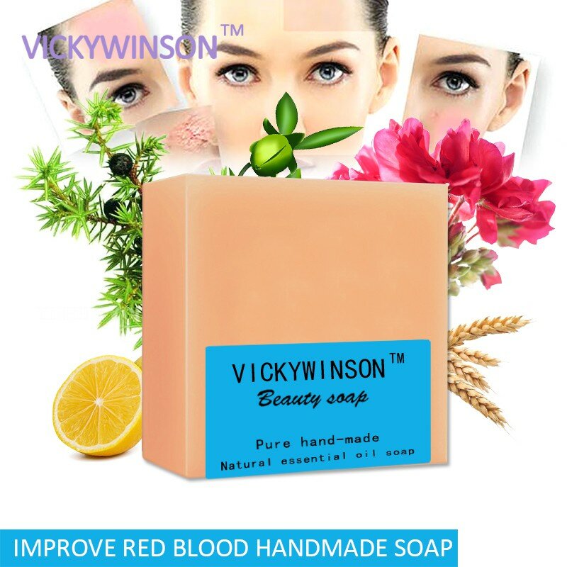 VICKYWINSON تحسين الدم الأحمر زيت طبيعي صابون يدوي الصنع 100g تحسين توسع الأوعية الدقيقة الوجه إزالة السموم الحساسة rednes