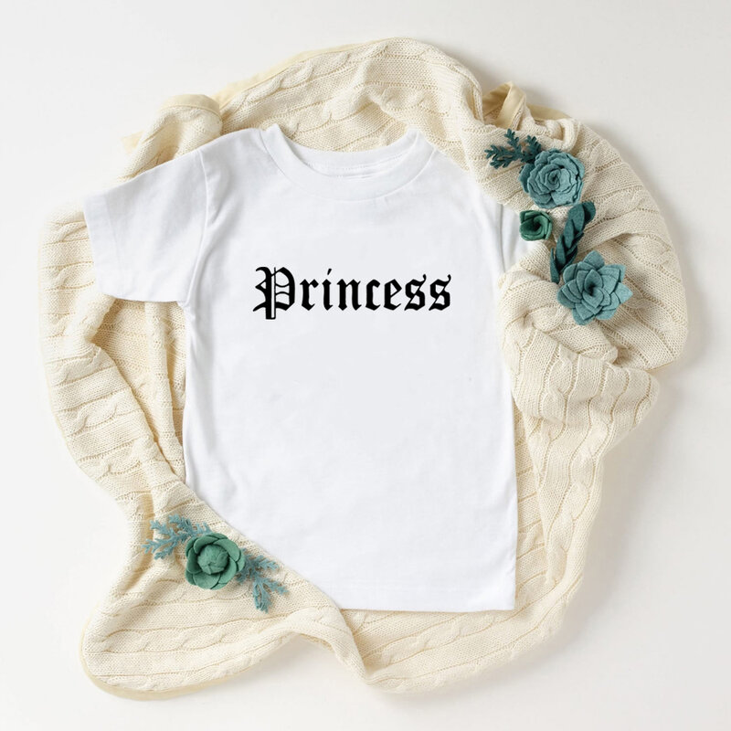 تي شيرت Harajuku king and Princess بأحرف مطبوعة ، ملابس صيفية للزوج والابنة ، تي شيرت مطبوع