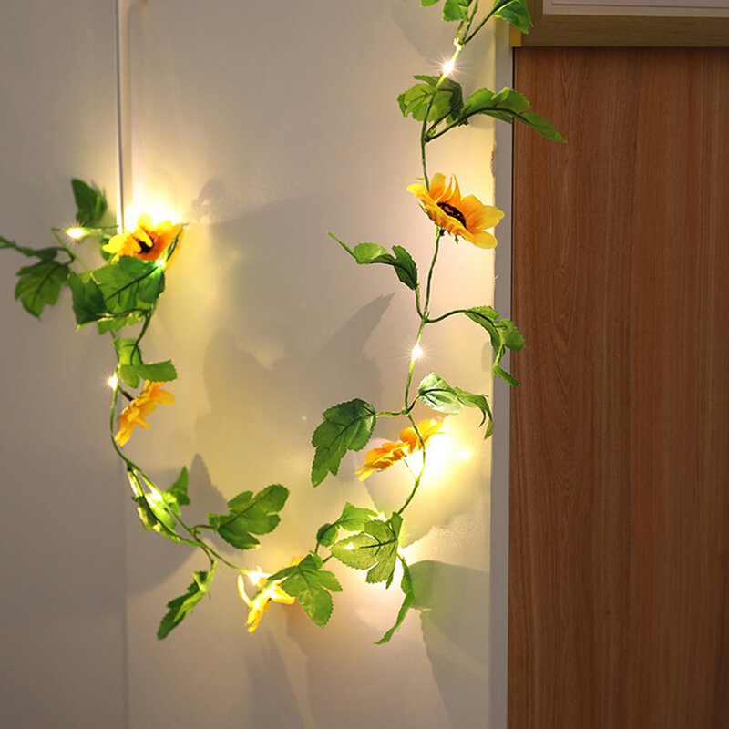 زهرة LED سلسلة عباد الشمس الكرمة الجنية أضواء 4.5 فولت بطارية تعمل بالطاقة 2 متر 20LED حفل زفاف عطلة المنزل غرفة نوم الديكور