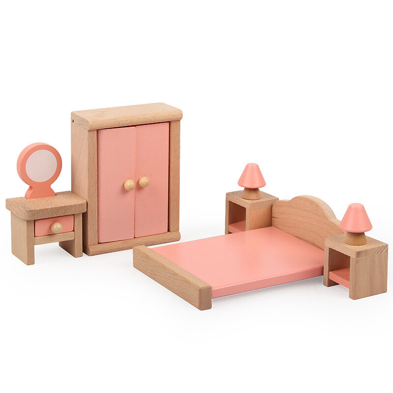 لعب الأطفال منزل اللعب خشبية صغيرة محاكاة غرفة نوم المطبخ غرفة المعيشة الأثاث رائعة 22 قطعة فتاة هدية