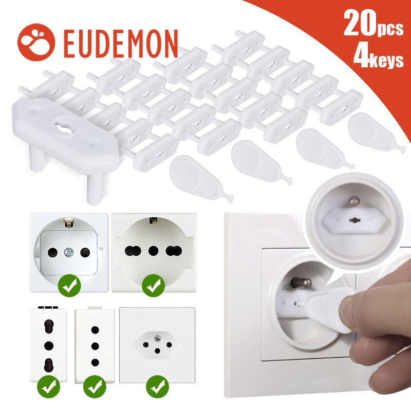 EUDEMON-غطاء حماية ABS لمقبس الطاقة ، قابس المخرج ، حامي السلامة ، أمن مزدوج ، مكافحة الكهربائية ، شيلي البرازيل ، 20 قطعة