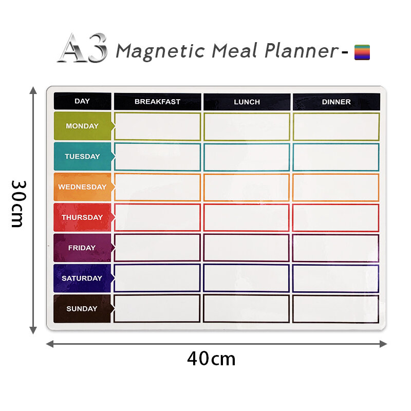 مخطط طعام مغناطيسي A3 ، للمسح الجاف والتقويم اليومي ، لوح أبيض مرن للثلاجة ، 30 × 40 سنتيمتر