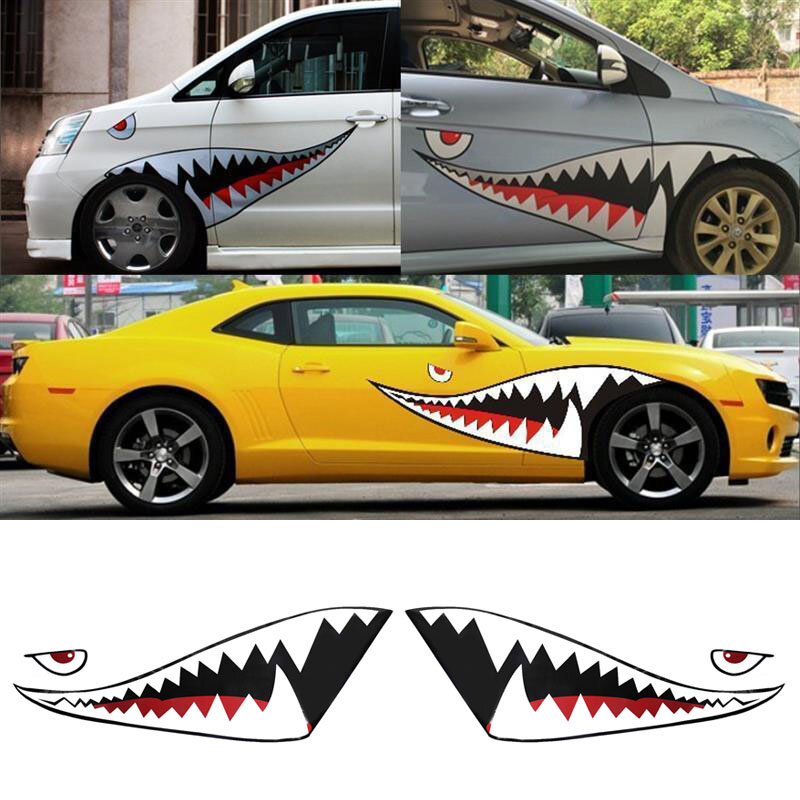 2 قطعة متعة ألواح رسومات للسيارات يمكنك تركيبها بنفسك ملصقات الكرتون القرش الفم الأسنان الأسنان رسومات أنيقة بك ملصق مضاد للمياه الديكور ل سيارة 2022 جديد