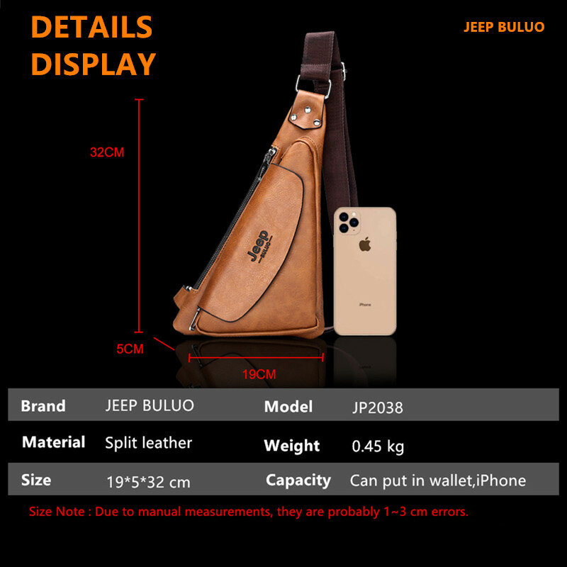 جيب BULUO العلامة التجارية الشهيرة حقائب كتف للرجال الرجال حقيبة كروسبودي صغيرة انقسام الجلود السوداء حقيبة صدر للرجال جودة عالية 2021