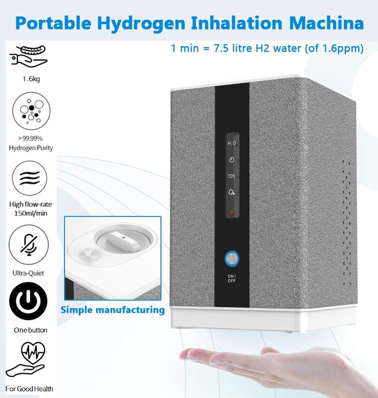مولد الهيدروجين H2 آلة الاستنشاق مع 150 مللي/دقيقة 99.99% عالية النقاء H2 منخفضة الضوضاء الهيدروجين لتنقية المياه المؤين SPE/PEM