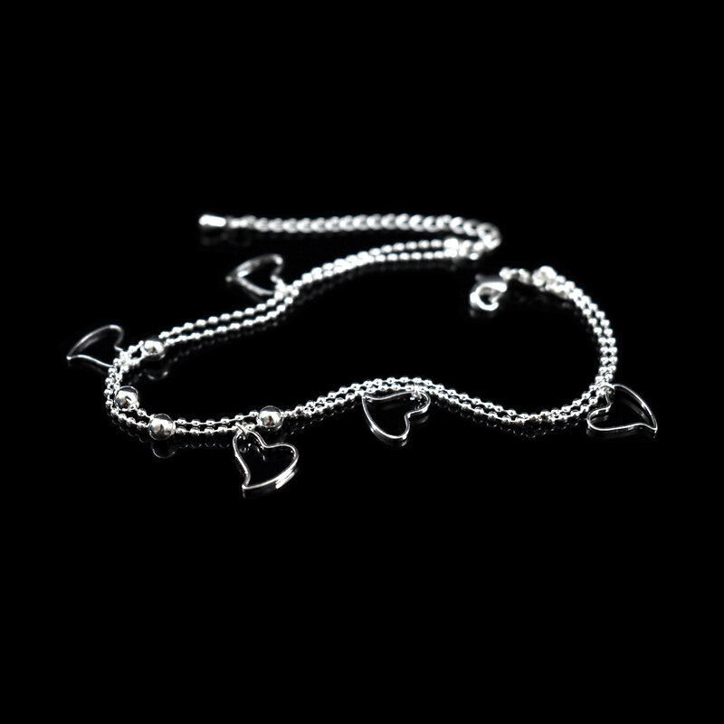 سوار من الفضة الإسترليني عيار 925 مع قلادة على شكل قلب ، سلسلة مع خرز نجمة صغيرة ، للنساء