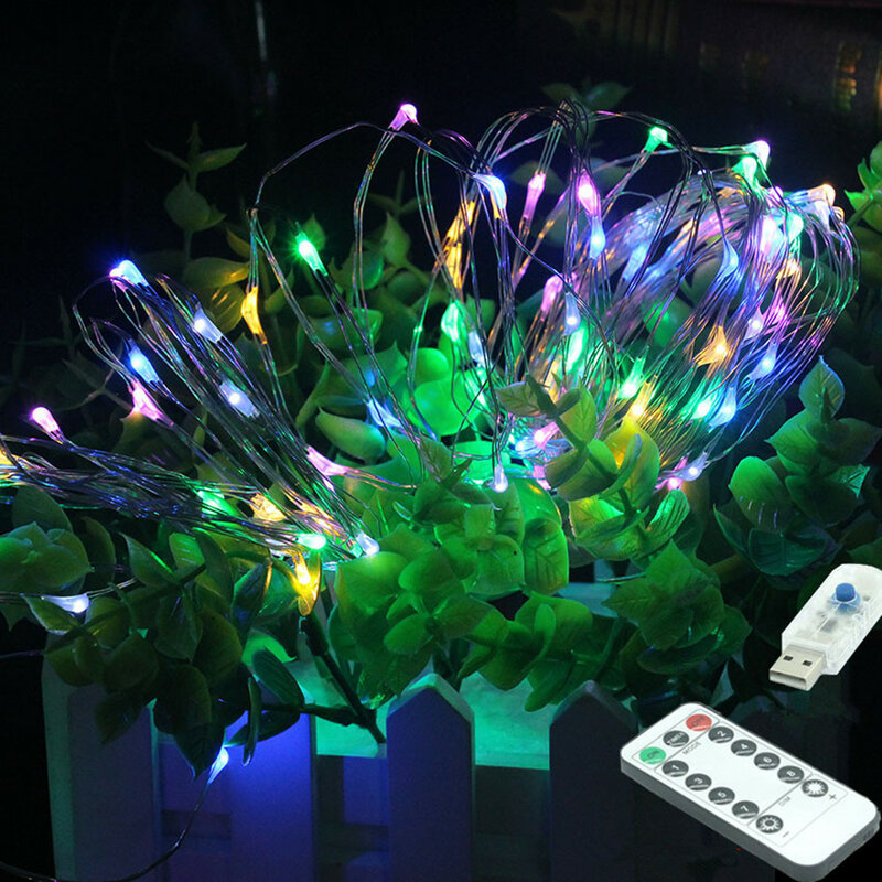 USB 5 فولت LED الدافئة الأبيض سلسلة أضواء مقاوم للماء 10 متر 100LED الجنية LED عيد الميلاد ضوء الشظية سلك حفل زفاف عطلة مع Remo