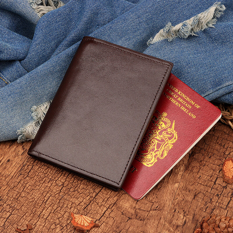 حافظة جواز سفر رفيعة من الجلد الطبيعي مع قفل RFID وحامل بطاقات الهوية الخاصة بالسفر