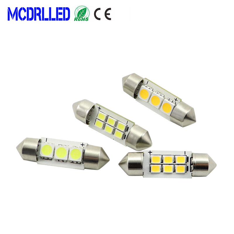 Mcdrlled 6 قطعة C5W LED سيارة فسطون Blubs الداخلية الإضاءة 0.5 واط الأبيض 6000 كيلو 5050 SMD السيارات القراءة لوحة ترخيص مصباح