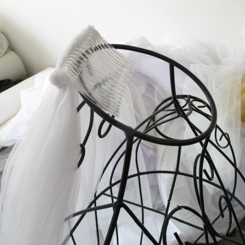 قصيرة تول الحجاب الزفاف طبقة اثنين مع مشط رخيصة الأبيض العاج الحجاب الزفاف للعروس للزواج اكسسوارات الزفاف