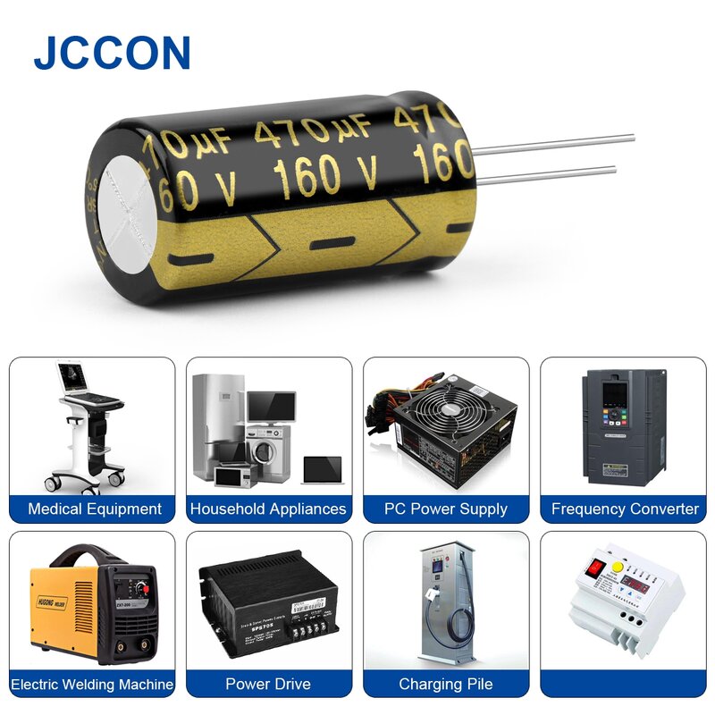10 قطعة JCCON ألومنيوم مُكثَّف كهربائيًا 160V470UF 18x35 مكثفات مقاومة منخفضة ESR منخفضة التردد 470 فائق التوهج