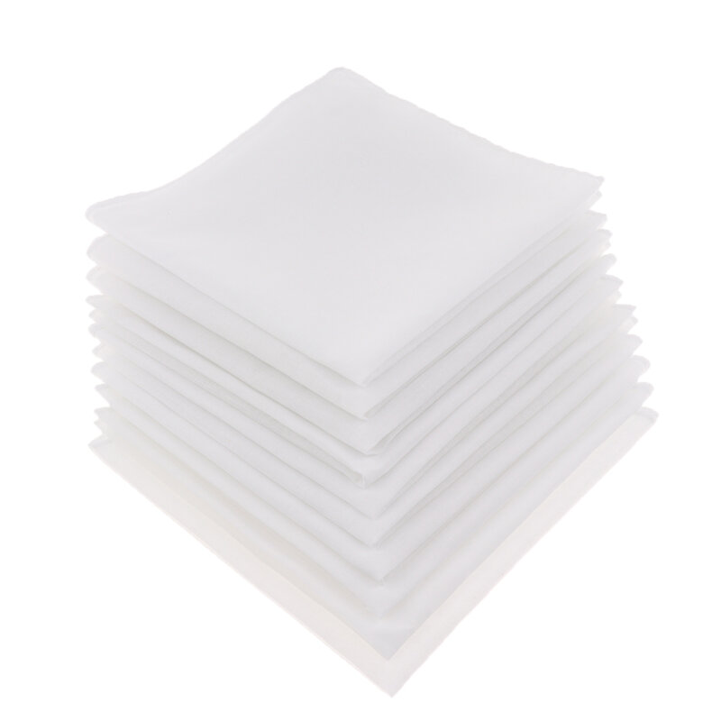 10 قطعة الأبيض هانكي النساء مناديل القطن ساحة سوبر لينة قابل للغسل المنديل الصدر منشفة جيب مربع 28x28 سنتيمتر