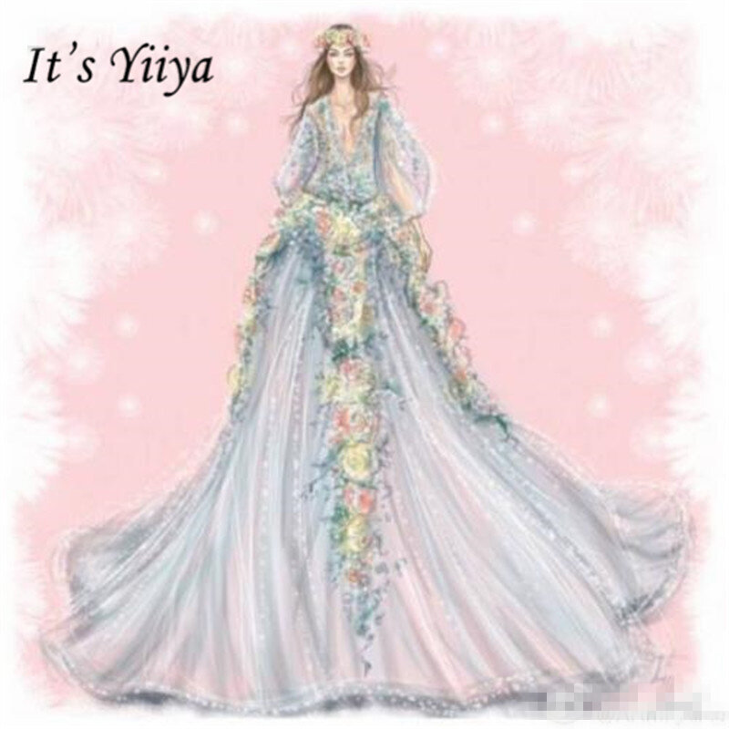 Yiiya رسوم مخصصة لفساتين الزفاف فساتين السهرة ثوب العروسة فساتين CF001