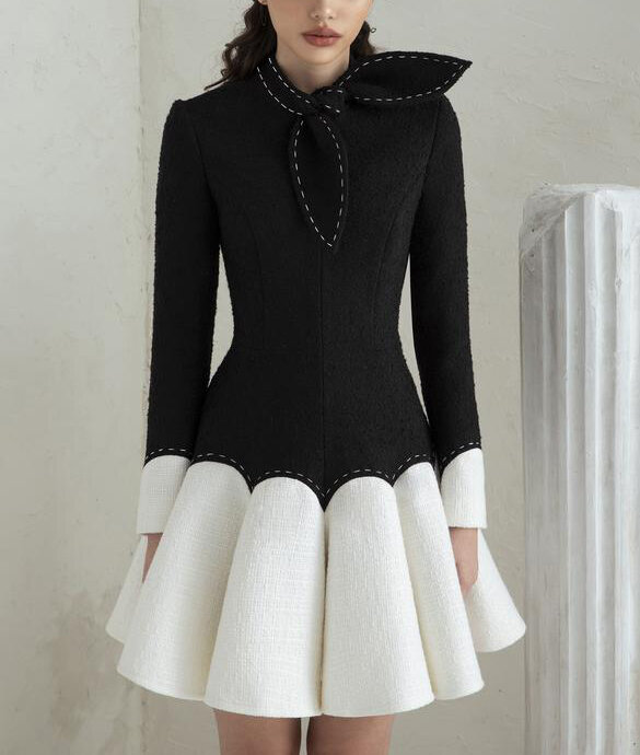 خياط متجر فستان أسود صغير أسود أبيض منتفخ الإناث فستان فاخر فساتين شبه رسمية فستان الأميرة فستان أسود أبيض