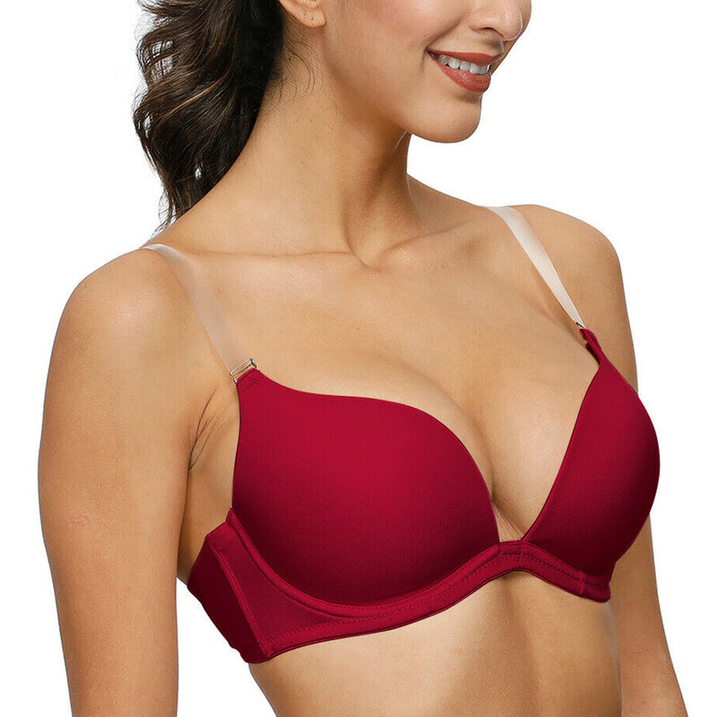 Vgplay حمالات الصدر الحمراء للنساء رفع مبطن للتحويل متعدد الاتجاهات الملابس الداخلية منخفضة الظهر واضح الأشرطة حمالة 30-44 A B C D E كوب