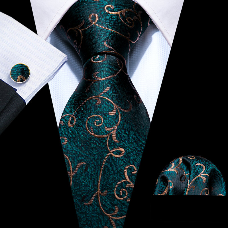 طقم ربطة عنق من الحرير الزهري الأخضر من Barry.Wang للرجال ، ربطة عنق جاكار ، منديل ، أزرار أكمام ، أعمال الزفاف ، أزياء رسمية غير رسمية ، شتوية