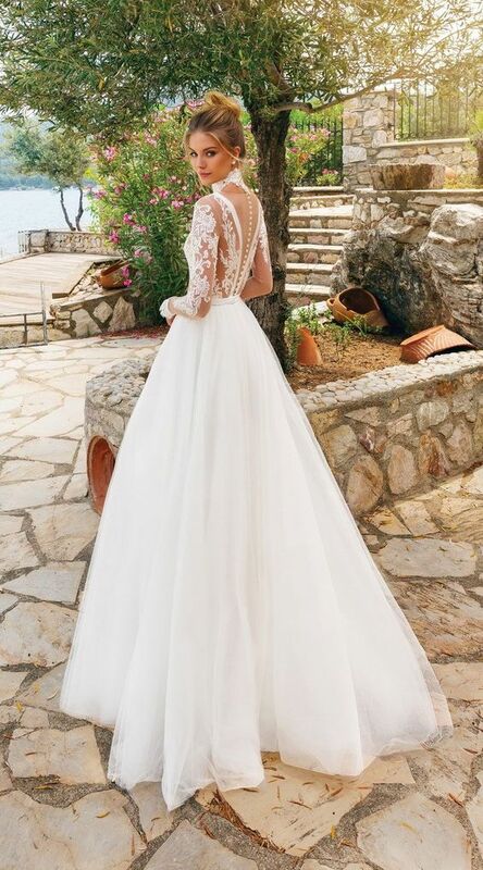 فستان زفاف طويل عتيق ، تول دانتيل شفاف ، كم كامل ، رقبة عالية ، رداء زفاف ، جديد ، 2023