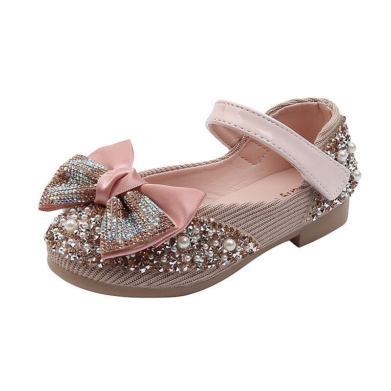 جديد الأطفال أحذية من الجلد حجر الراين القوس الأميرة بنات حفلة الرقص أحذية الطفل طالب الشقق الاطفال الأداء أحذية D785