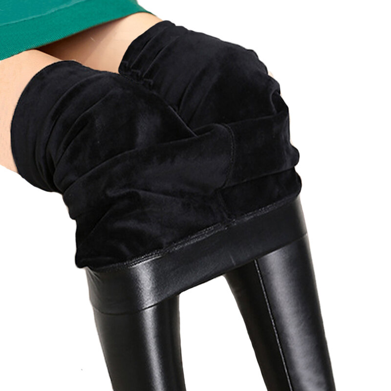 أسود سروال ضيق من الجلد الجوارب الدافئة حجم كبير مثير عادية مطاطا المخملية طماق النساء عالية الخصر الحرارية سميكة الشتاء طماق