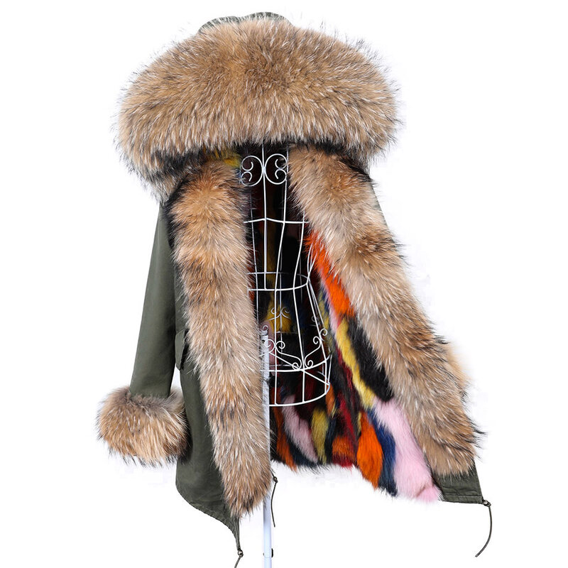 Maomaokong المرأة معطف الفرو للشتاء سترة مع الفراء الطبيعي اللون المرقعة للإزالة ريال فوكس الفراء اصطف كبير الفراء طوق سترات