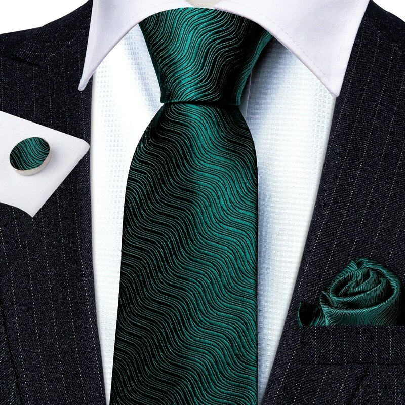 ربطة عنق حريرية خضراء فاخرة للرجال ، ربطة عنق رسمية ، ربطة عنق هندسية ، مجموعة أزرار أكمام منديل ، هدية أعمال ، أزياء غير رسمية ، باري وانغ