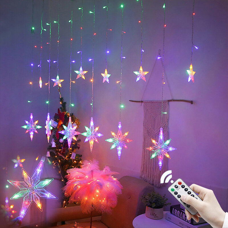 أضواء عيد الميلاد ستارة في الهواء الطلق جليد الجنية جارلاند سلسلة أضواء 2.5 متر لعام 2022 السنة الجديدة الزفاف حفلة عيد ميلاد ديكور المنزل