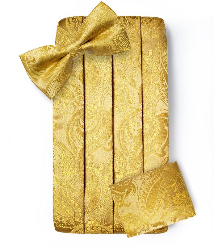 حزام خصر بيزلي للرجال ، مع بروش وسلسلة ، حرير أصفر ، لحفلات الزفاف
