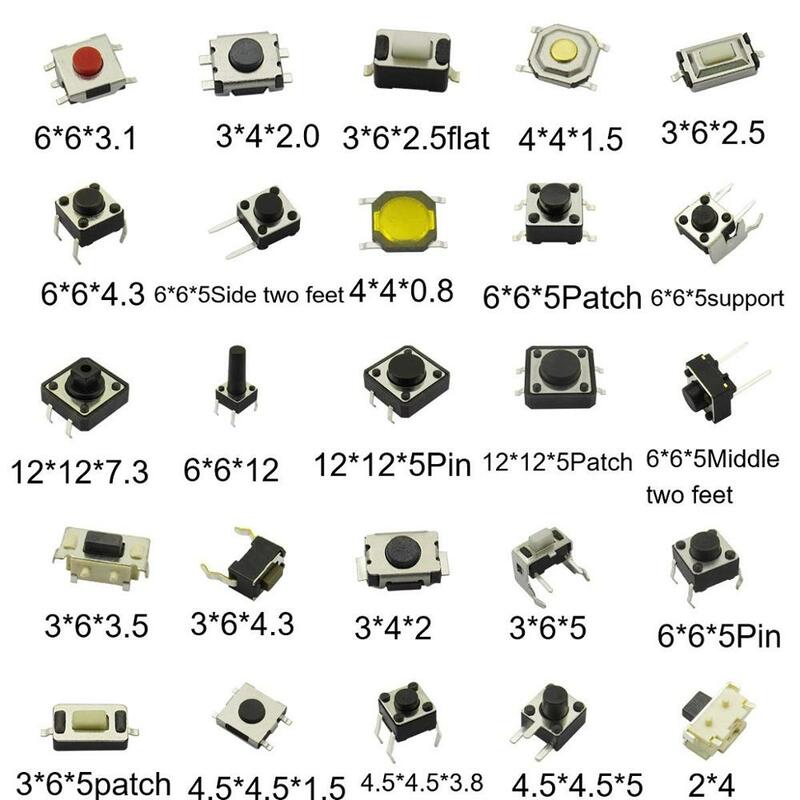 250 قطعة/صندوق مايكرو التبديل متنوعة زر تاكت مفاتيح إعادة 25 أنواع البسيطة ورقة التبديل SMD DIP 2*4 3*6 4*4 6*6 Diy كيت