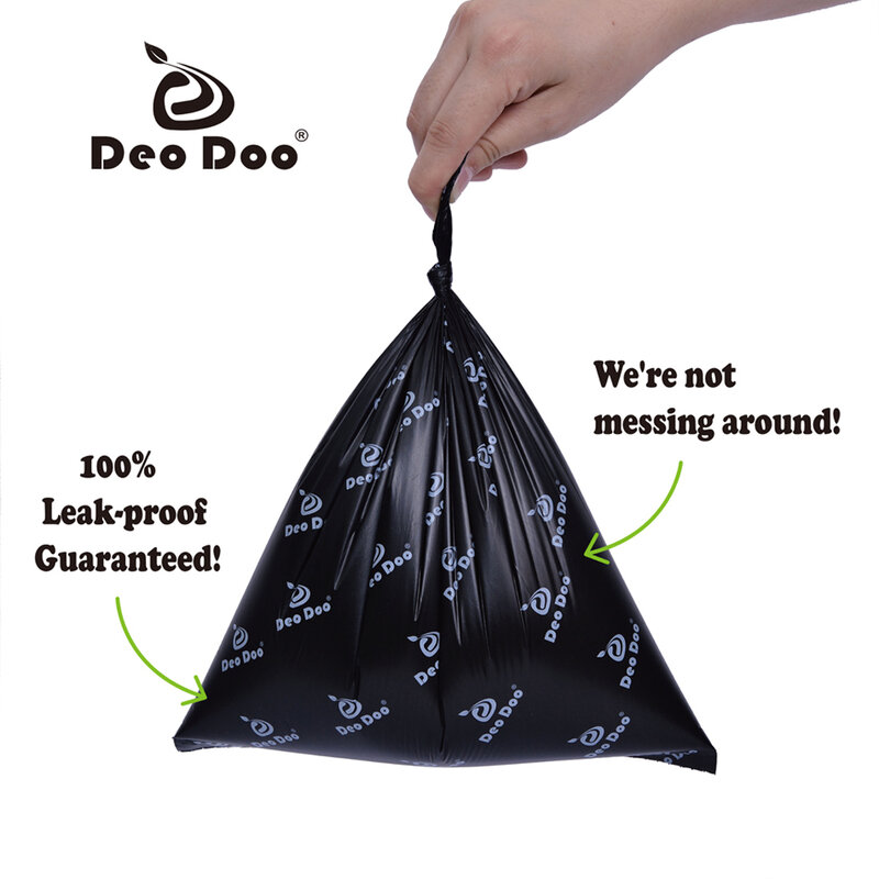 أكياس نفايات الكلب DeoDoo القابلة للتحلل الحيوي اضافية سميكة قوية Biobase صديقة للبيئة الكلب أكياس النفايات القط الأسود