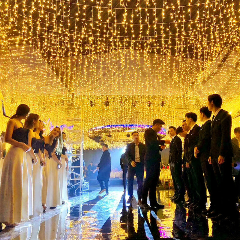 الشمسية عيد الميلاد مصباح LED متدلي أضواء نافذة الستار الجنية سلسلة أضواء جارلاند 8 طرق ل حفل زفاف حديقة فناء الديكور