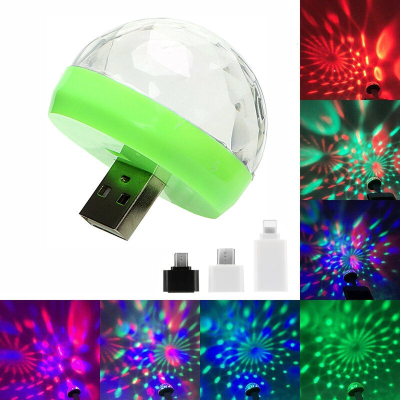 USB صغير LED سيارة جو ضوء RGB المرحلة تأثير الموسيقى التحكم في الصوت DJ ديسكو الكرة مصباح المنزل حفلة USB إلى أبل أندرويد نوع سي الهاتف الملونة ديسكو ضوء