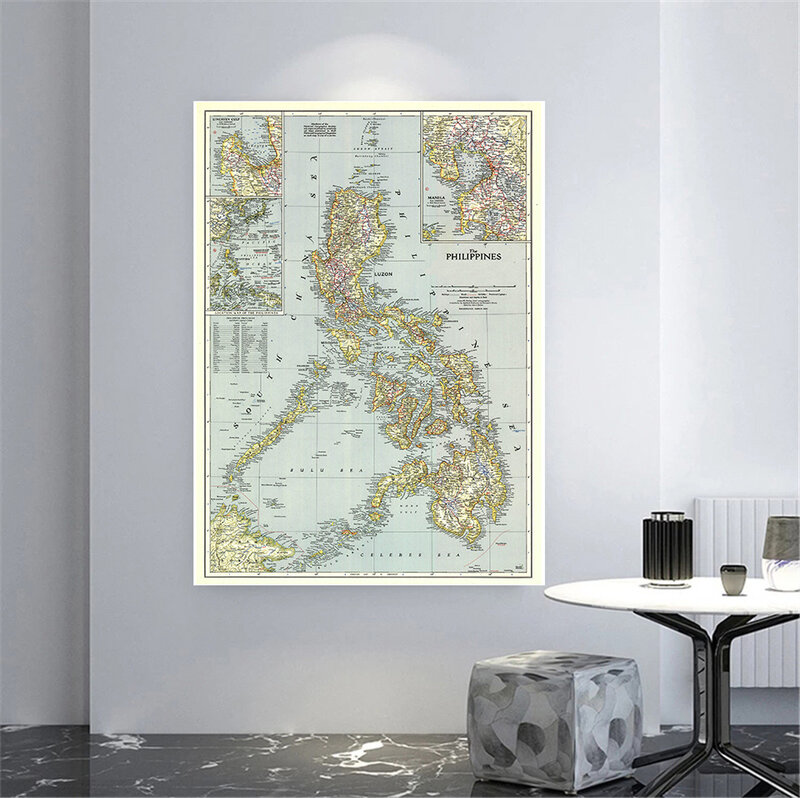 100*150 سنتيمتر 1945 Vintage خريطة الفلبين مفصل ملصق ريترو حائط لوح رسم ديكور مكتب ديكور المنزل اللوازم المدرسية