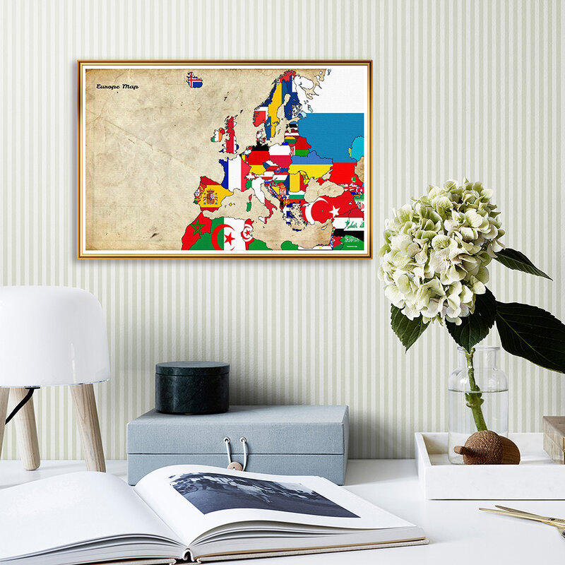 ملصقات جدارية مطبوعة عتيقة ، 90 × 60 سنتيمتر ، خريطة أوروبا ، قماش ، لوازم مدرسية ، مكتب ، غرفة معيشة ، ديكور منزلي