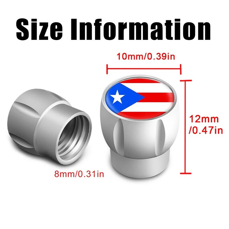 AUTCOAT 4 قطعة/المجموعة بورتوريكو العلم الاطارات صمام قبعات ، العالمي الألومنيوم الجذعية يغطي للسيارات والشاحنات والدراجات النارية