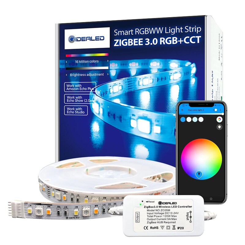 الذكية زيجبي 3.0 تحكم عكس الضوء أجواء LED عدة مع 5 متر RGBCCT مصباح ليد شرائط متوافق زيجبي محور جسر ، صدى زائد