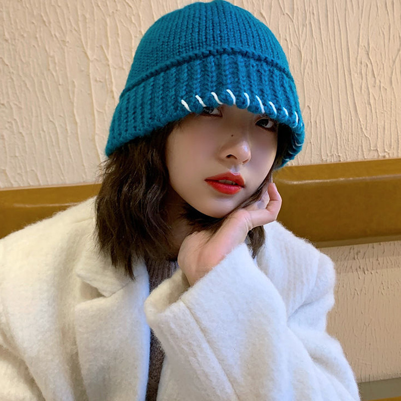 قبعة بحافة النساء الشتاء الدافئة محبوك طالب الكورية نمط كل مباراة موضة Harajuku Ins تصميم بسيط الجمالية العصرية الراحة