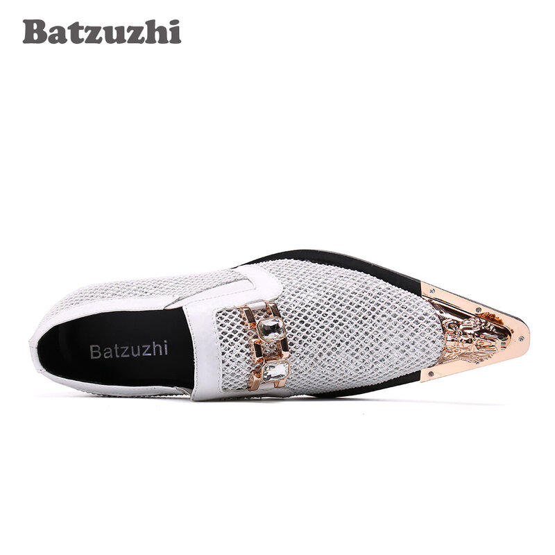 Batzuzhi-أحذية جلدية للرجال ، أحذية فاخرة مصنوعة يدويًا ، طرف معدني مدبب ، للحفلات والزفاف