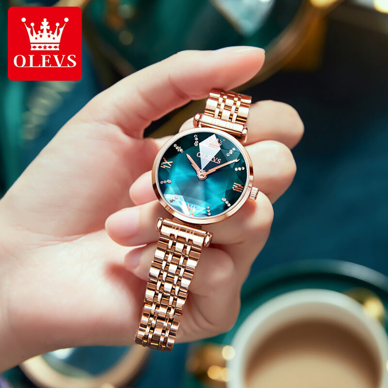 OLEVS-ساعة معصم زجاجية للنساء ، ساعة كوارتز للسيدات ، ساعة مقاومة للماء ، علامة تجارية مميزة ، فاخرة ، أزياء غير رسمية ،