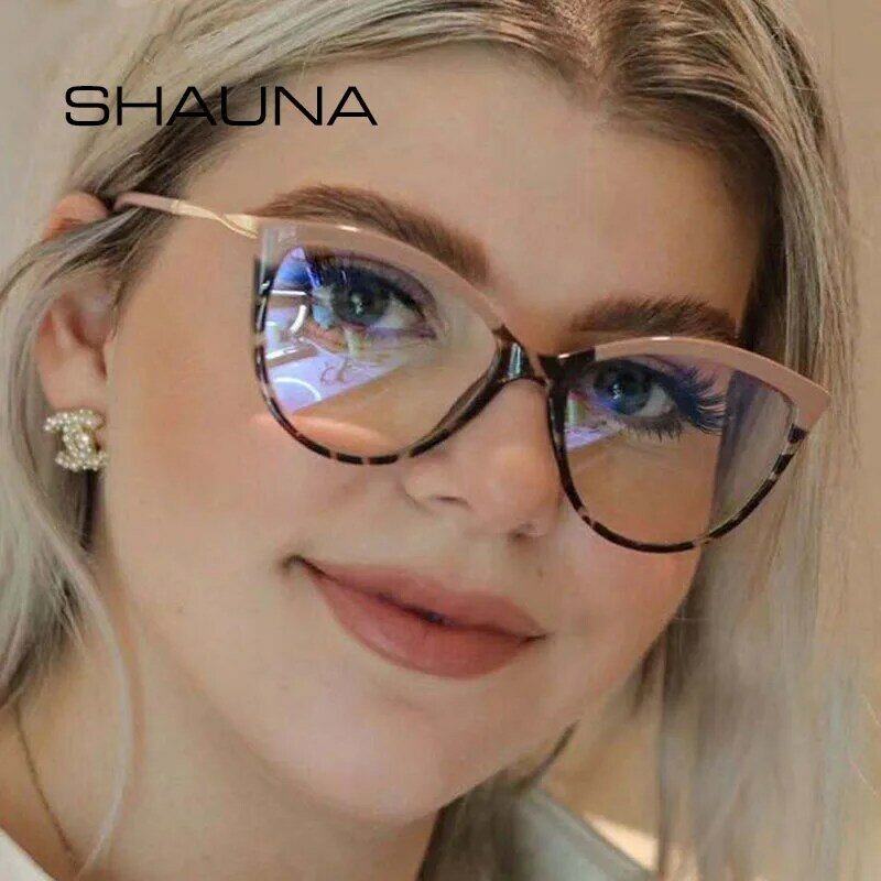 SHAUNA مكافحة الضوء الأزرق TR90 التدرج اللون القط العين النظارات إطارات Hinge الربيع المفصلي الإطار البصري النساء