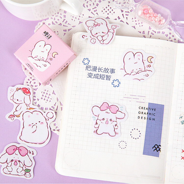 45 قطعة/صندوق لطيف الأرنب اليومية Kawaii أعواد تزيين مخطط سكرابوكينغ القرطاسية ملصقات مذكرات الكورية