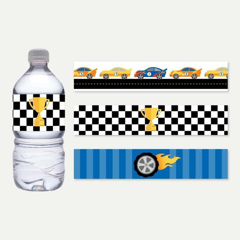 سباق السيارات المياه ملصقات زجاجات مياه معدنية مخصصة متقلب العلم زجاجة ماء Wrappers-15pcs