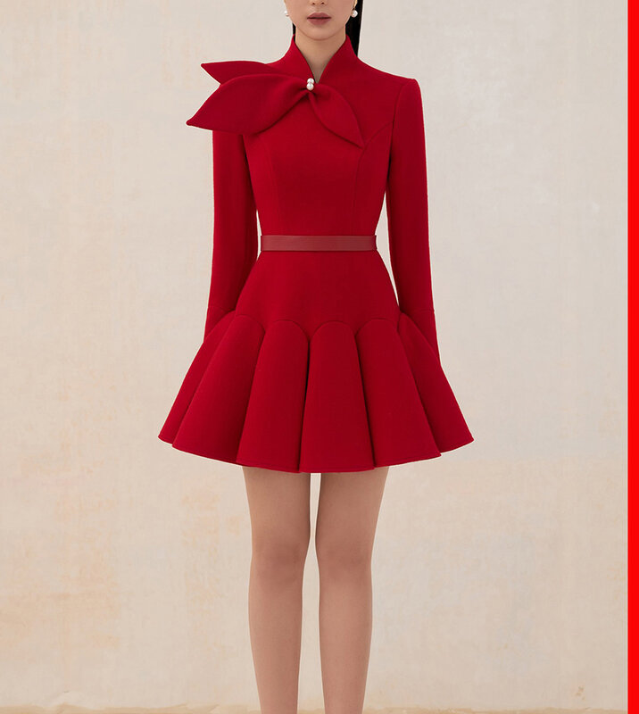 خياط متجر الضوء الأحمر فستان من الصوف الرجعية ضئيلة الإناث فستان فاخر فساتين شبه رسمية